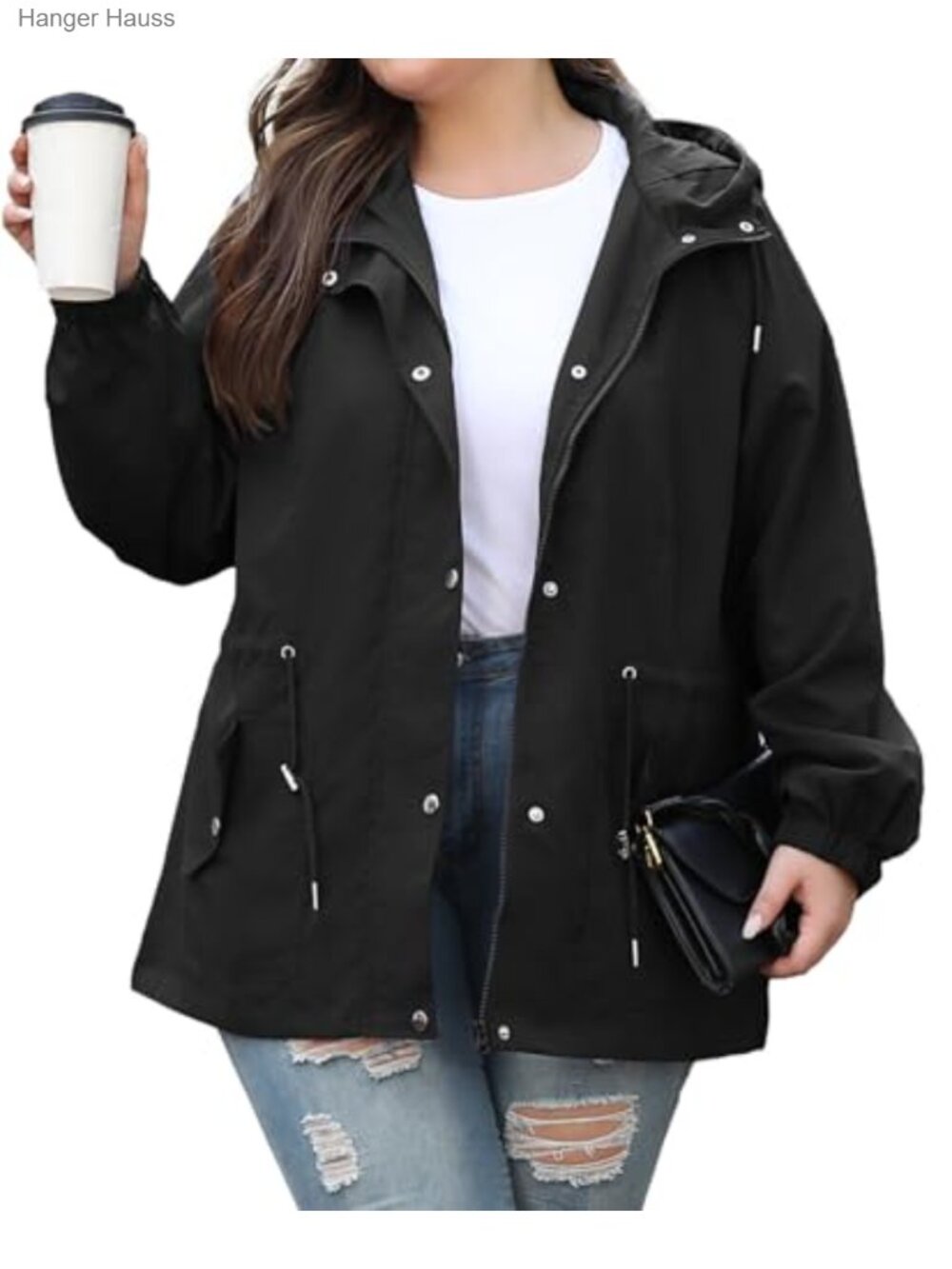 Women's Plus Size Lightweight Waterproof Rain Jacket Hooded